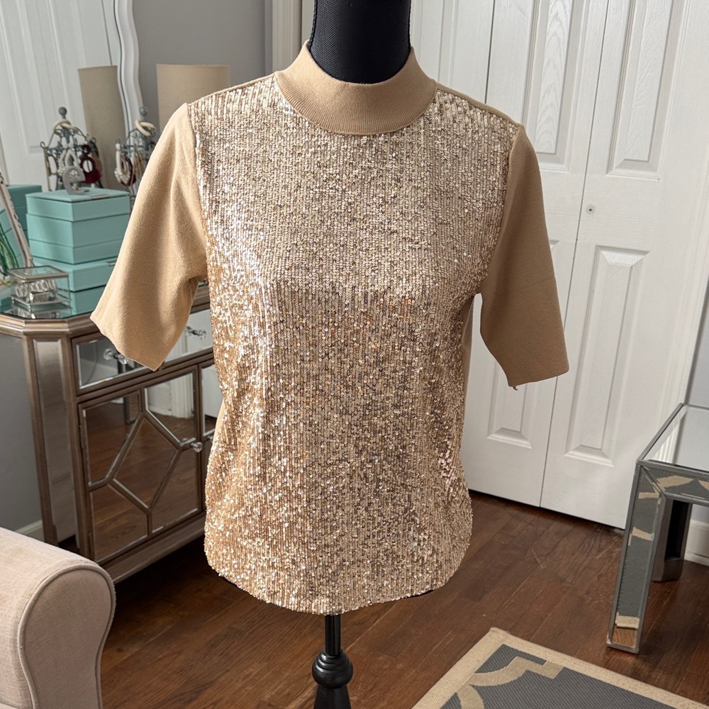 Ann Taylor Gold Sequin Tee - Size Small - Perfect For The Holidays
